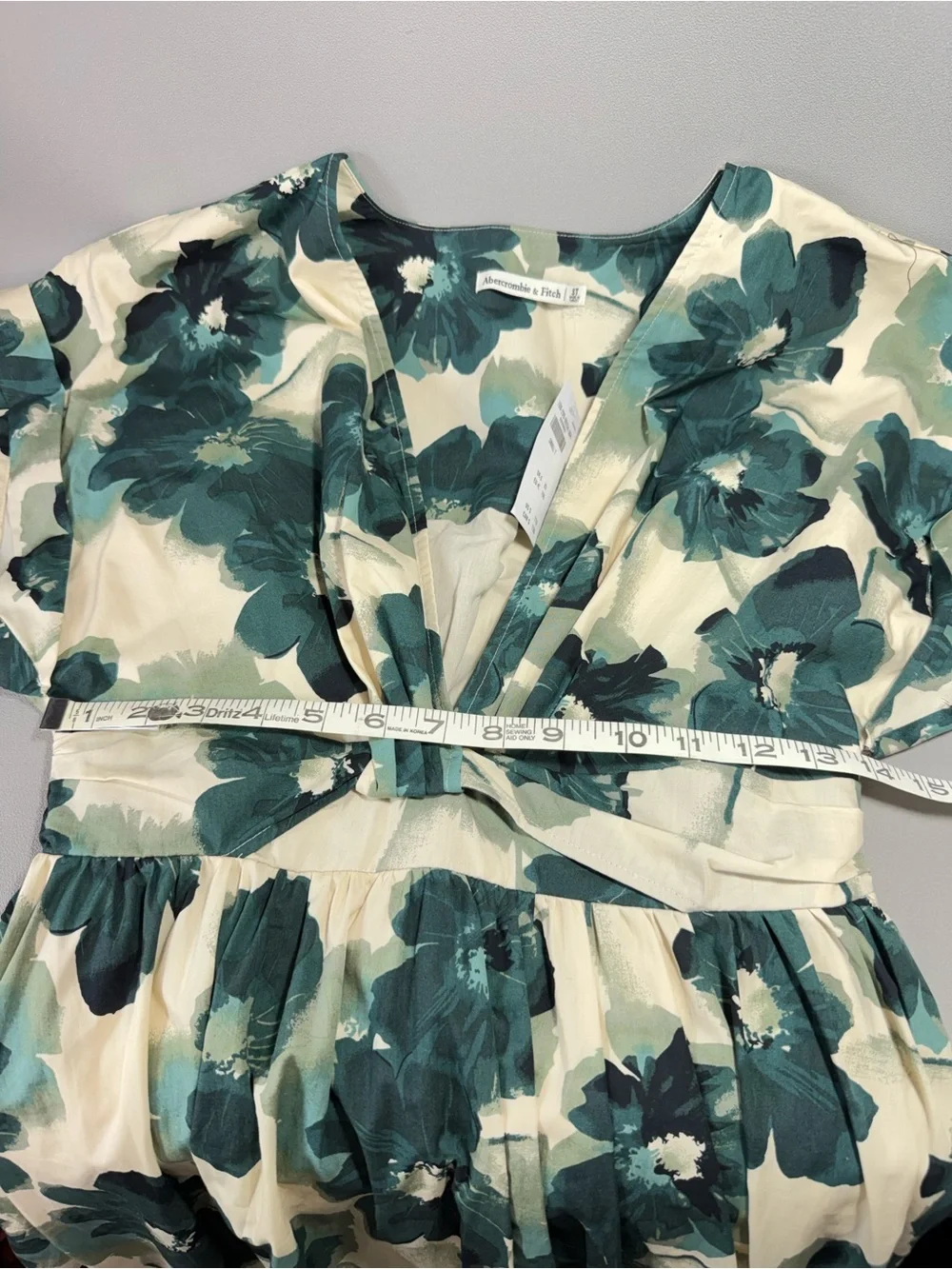 Abercrombie & Fitch Cream & Teal Green Floral V-Neck Maxi Dress NWT
